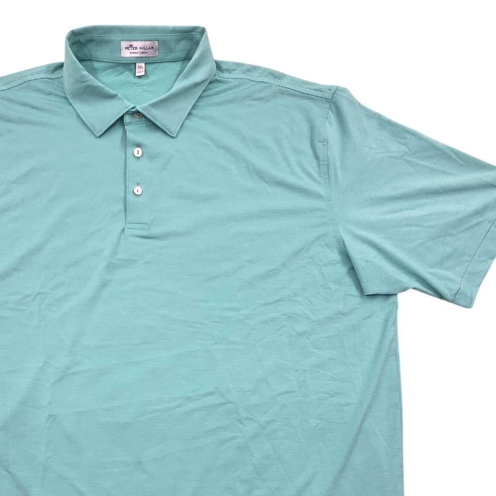 Peter Millar Summer Comfort Polo Shirt Pesto Green Striped Mens‎ XXL *READ